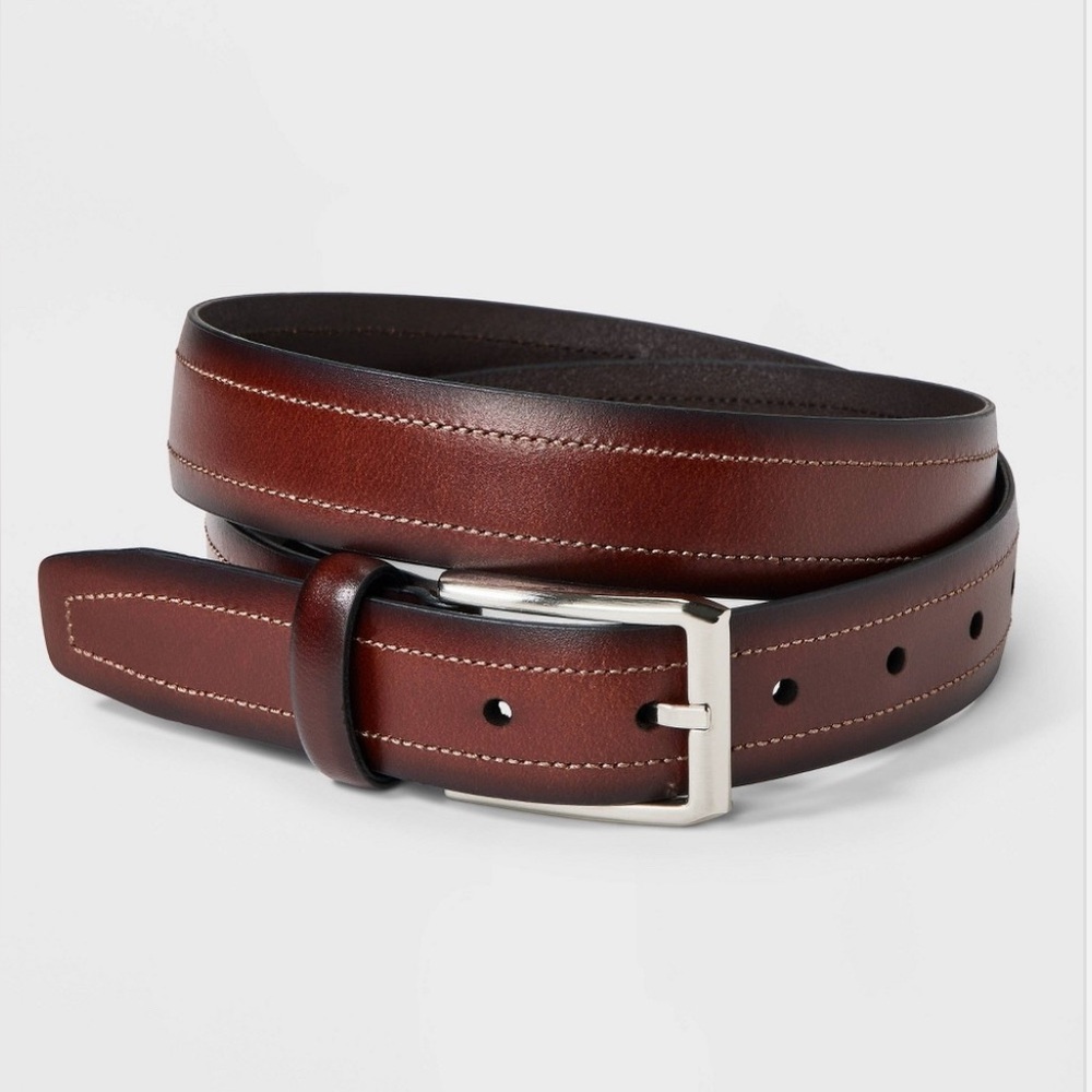 Goodfellow & Co Men’s Feather Edge Dress Belt - Dark Brown w/ Silver buckle, NWT